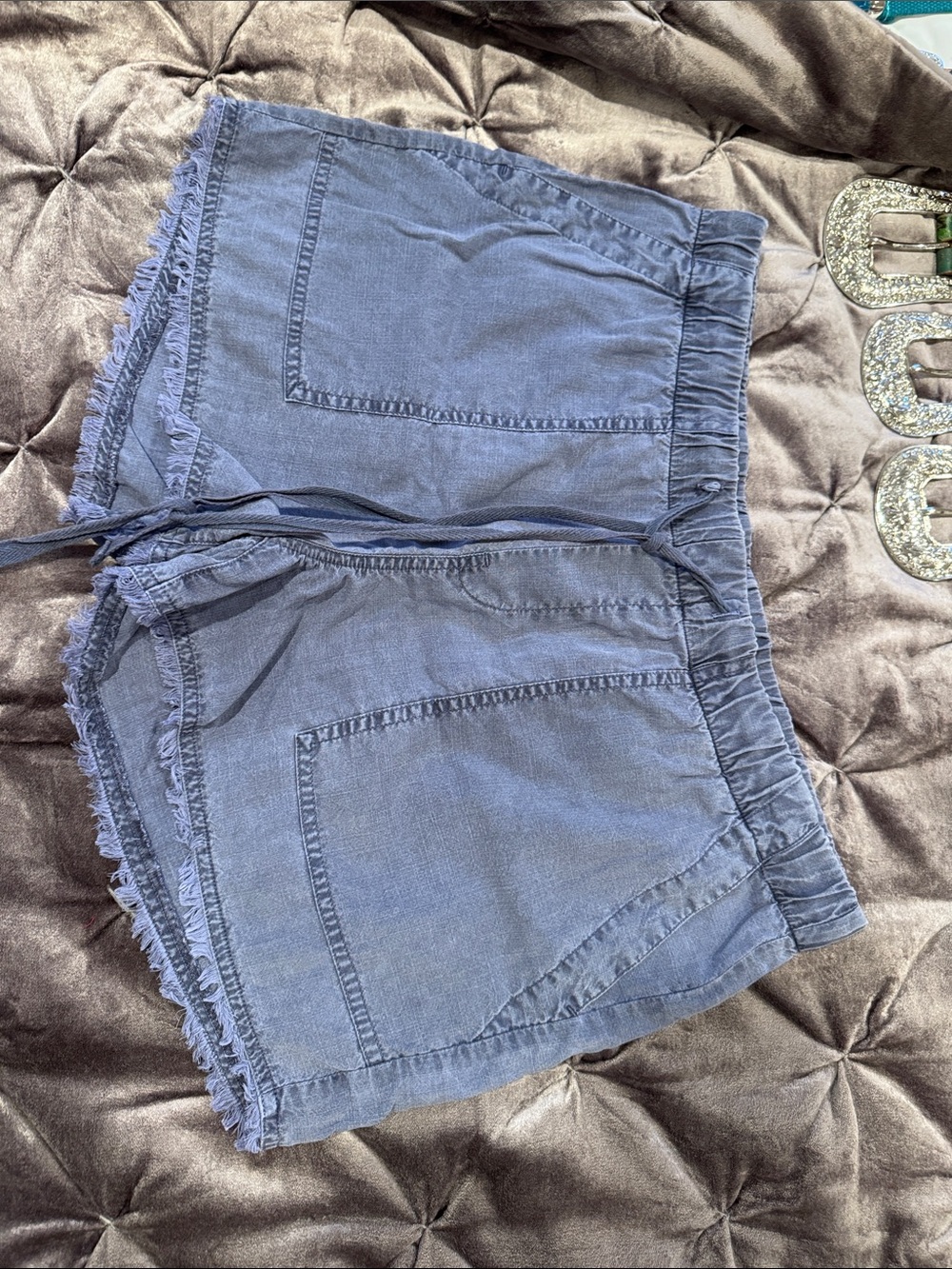 Bella Dahl Washed Blue Drawstring High-Waist Shorts